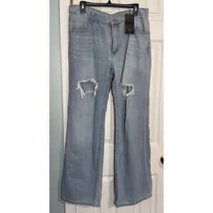 NWT SHEIN SXY Light Wash, Distressed Wide-Leg Jeans, XL